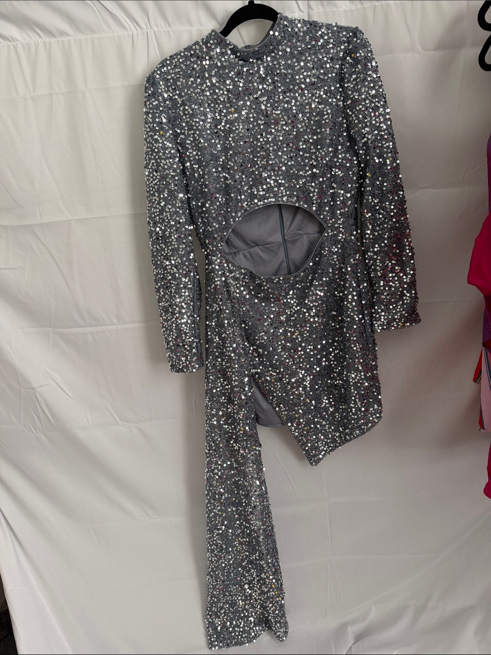 Silver Sequined Cutout Mini Dress